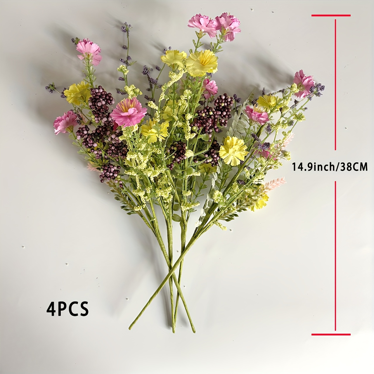 4pcs Spring Summer Artificial Flowers Home Decor Fake Flowers Bouquet Yellow Pink