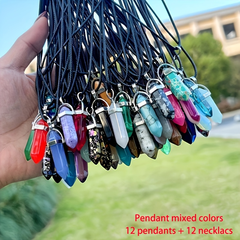 TEMU Set di collane con ciondoli esagonali in colorati misti, 12 pezzi, collana con ciondolo di perline di quarzo Chakra, adatta per di gioielli come