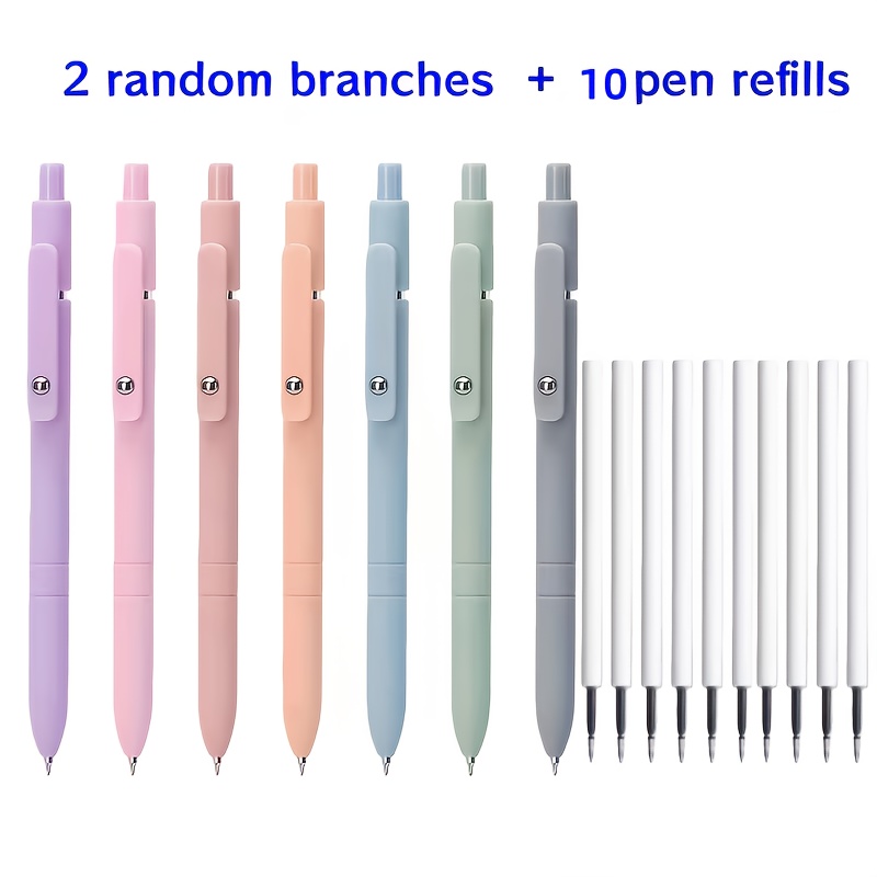 E-shop 12-teiliges Set (2 Stifte + 10 ) Premium Morandi Farb-Gelstifte, Zufällige Farben 0,5 mm schwarze Tinte, Hochwertige neutrale Stifte, Feine