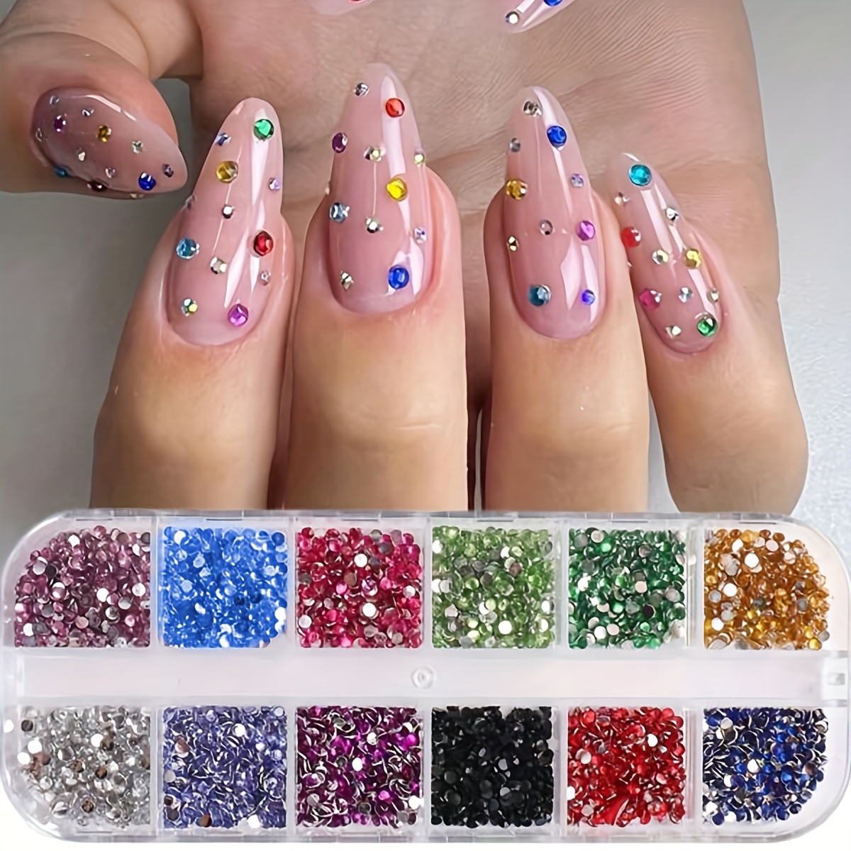 

12 Boxes Nail Art Rhinestones - 2000 Pieces Mixed Color Diamonds For Nail Design, Unscented Flatback Diamonds For Diy Manicure & Pedicure