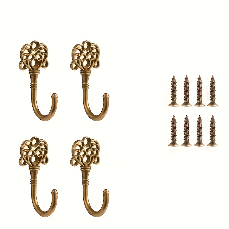 TEMU 12pcs Set Including 4 Vintage Bronze Hooks And 8 Screws, Alloy And Door Hooks, Bathroom And Wardrobe Metal Coat Rack - Suitable For Coats, Bags,