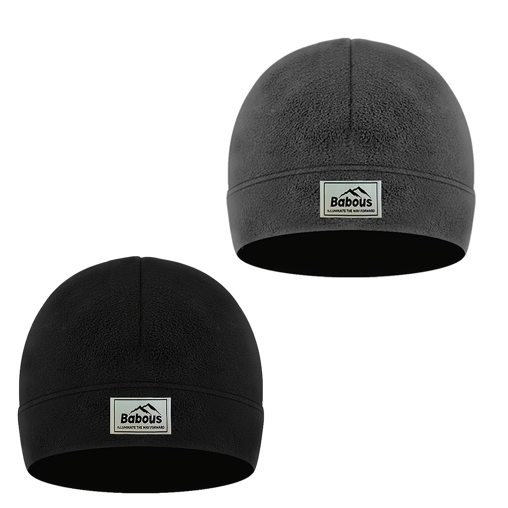 Image of 2pcs/1pc Winter Fleece Beanie Cap For Men, Outdoor Sports Warm Hat, Windproof Thermal Cap For Hiking Cycling Skiing Running