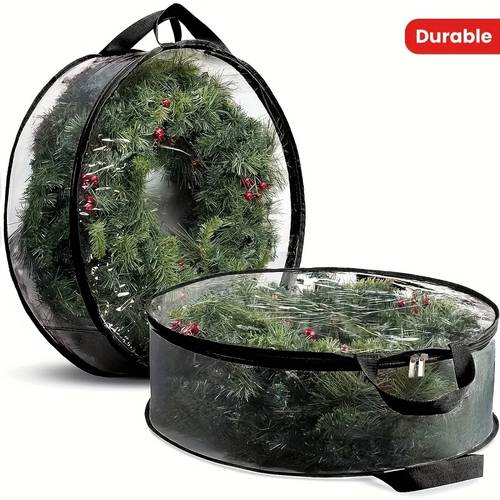 2pcs christmas wreath storage bags clear pvc plastic durable plastic fabric double zipper bags for holiday christmas wreath storage reinforced canvas handles christmas gift supplies