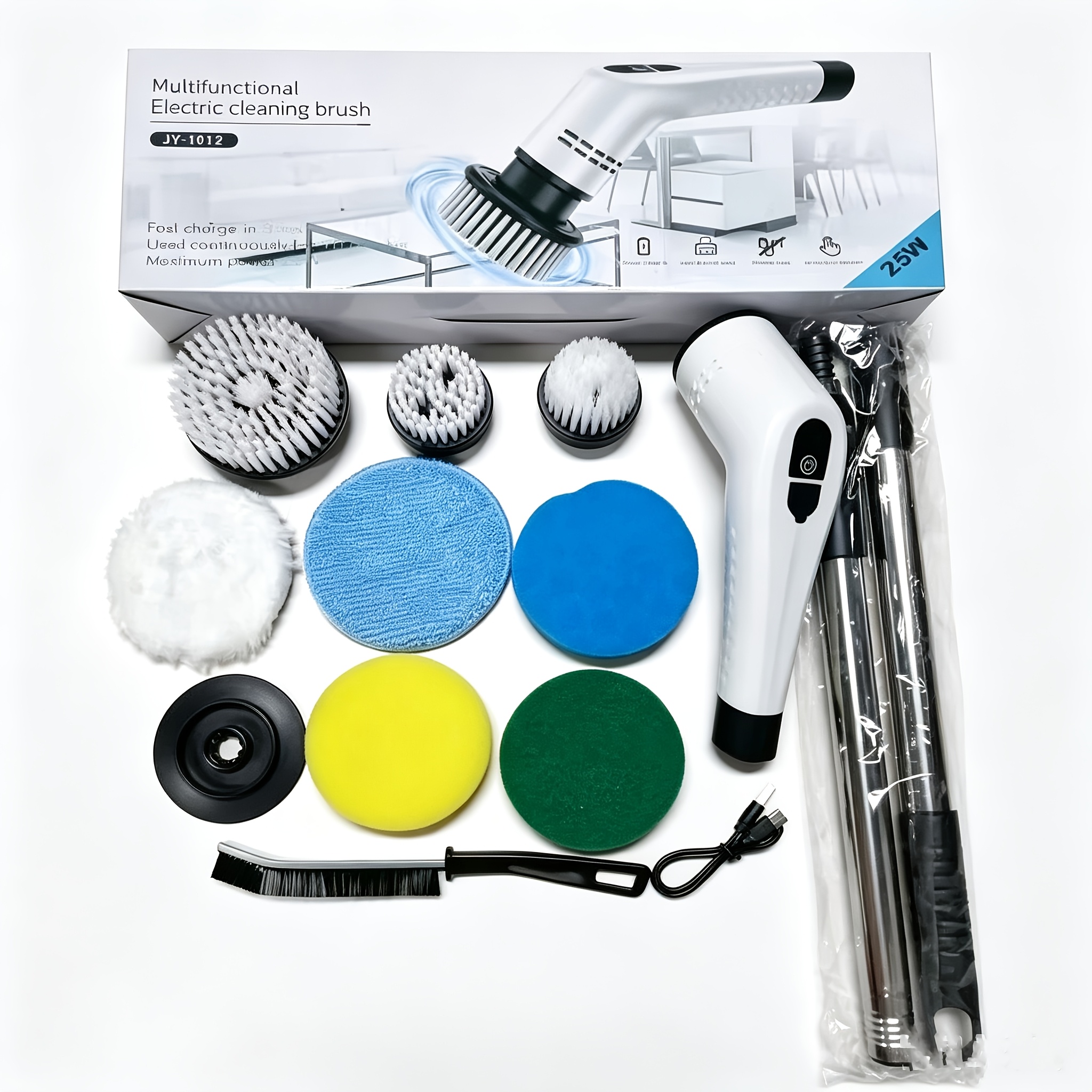 TEMU Nettoyeur de sol électrique haut de gamme 9-en-1 avec 9 têtes de brosse de nettoyage remplaçables, de cadeau de fêtes parfait pour , et les