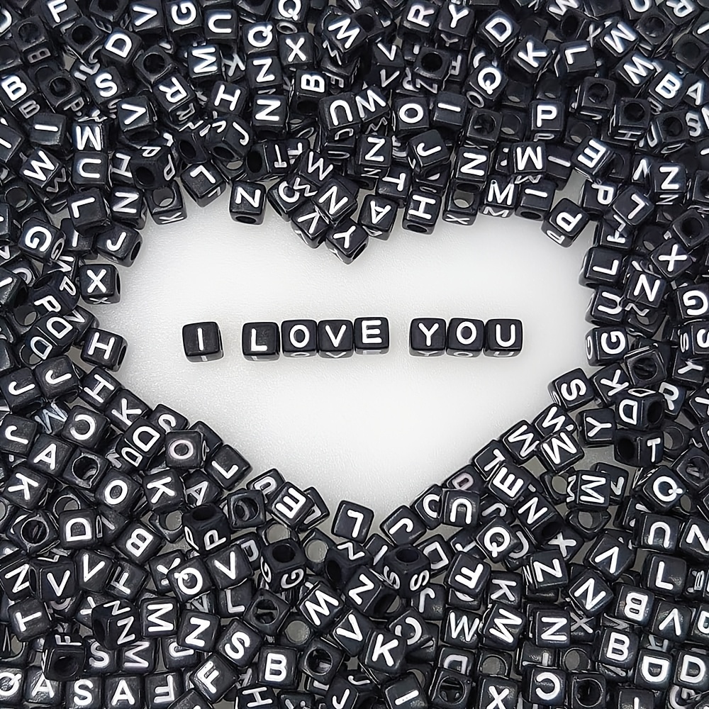 TEMU 320pcs Large A-z Alphabet Letter Beads With Black A-z Letters - 6x6mm Plastic Cubic Beads Suitable For Making, Bracelets, Necklaces, Keychains,