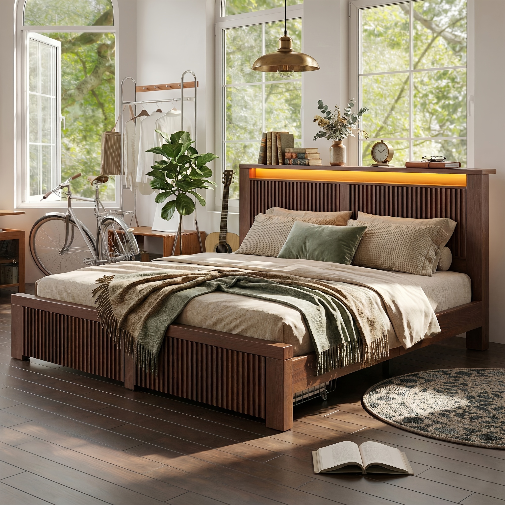Heavy Duty Metal Platform Bed Frame | Storage Drawers | Queen Size