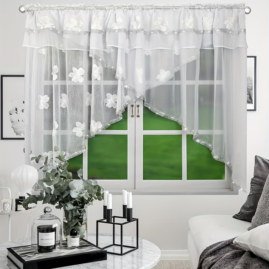 1 Set Fhflyinghome Lam298mj Model Sparkle Line Diamond Cute Print Border Curtain Bedroom Living Room Decoration Curtain