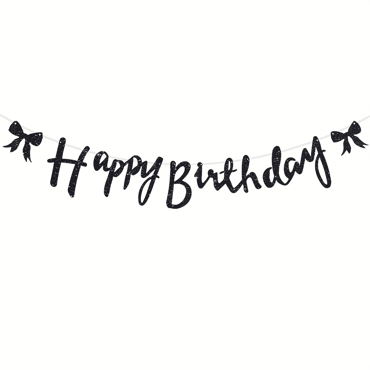 Image of Chic Black Bow Glittery Happy Birthday Banner - Elegant Party Decorations With Stylish Black Bow Accents, Perfect For Themed Celebrations, Birthday Party Decorations