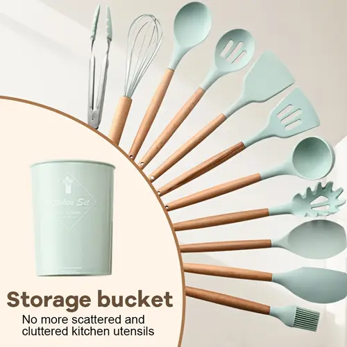 12pcs set silicone kitchenware set kitchen utensils set safe cooking utensils set non stick utensils set with wooden handle washable modern cookware kitchen utensils kitchen gadgets kitchen essential kitchen accessories