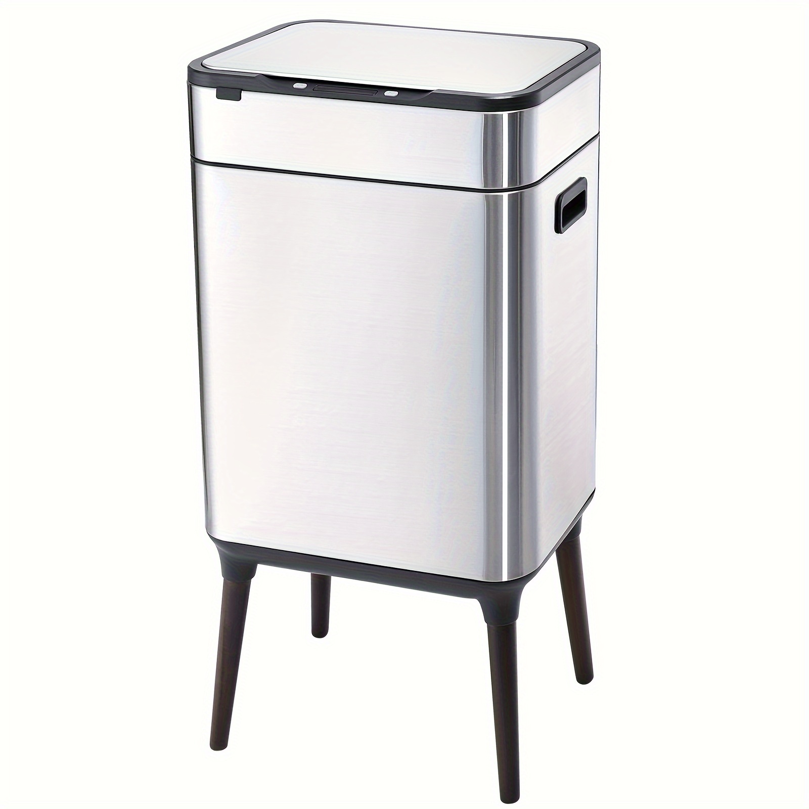 

Elpheco Stainless Steel Kitchen Trash Can 12 Gallon Brushed Stainless Steel Motion Sensor Trash Can Without Inner Bucket, Large Capacity Motion Kitchen Trash Can With Wooden Legs
