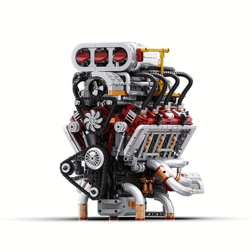 2347pcs V8 Cylinder Engine Particle Building Block Kit, Mechanical Engine Model, Collectible Item For Building Block Enthusiasts, Assembly Building Block Gift Y15001