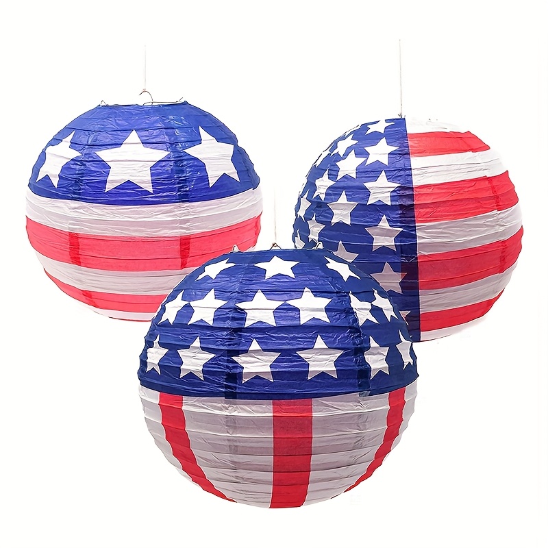 Image of 3pcs Paper Lanterns, July 4th- American With Stars & Stripes, Hanging Decor For Day, Home Celebrations, No Electricity Needed, Day Decor | American Flag Theme | Happy , Party In Usa