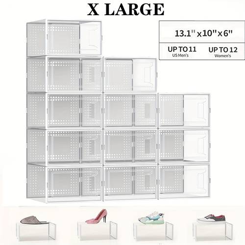 12 pack shoe organizer storage boxes for closet saving shoe boxes clear plastic stackable sneaker containers display case with lids black02