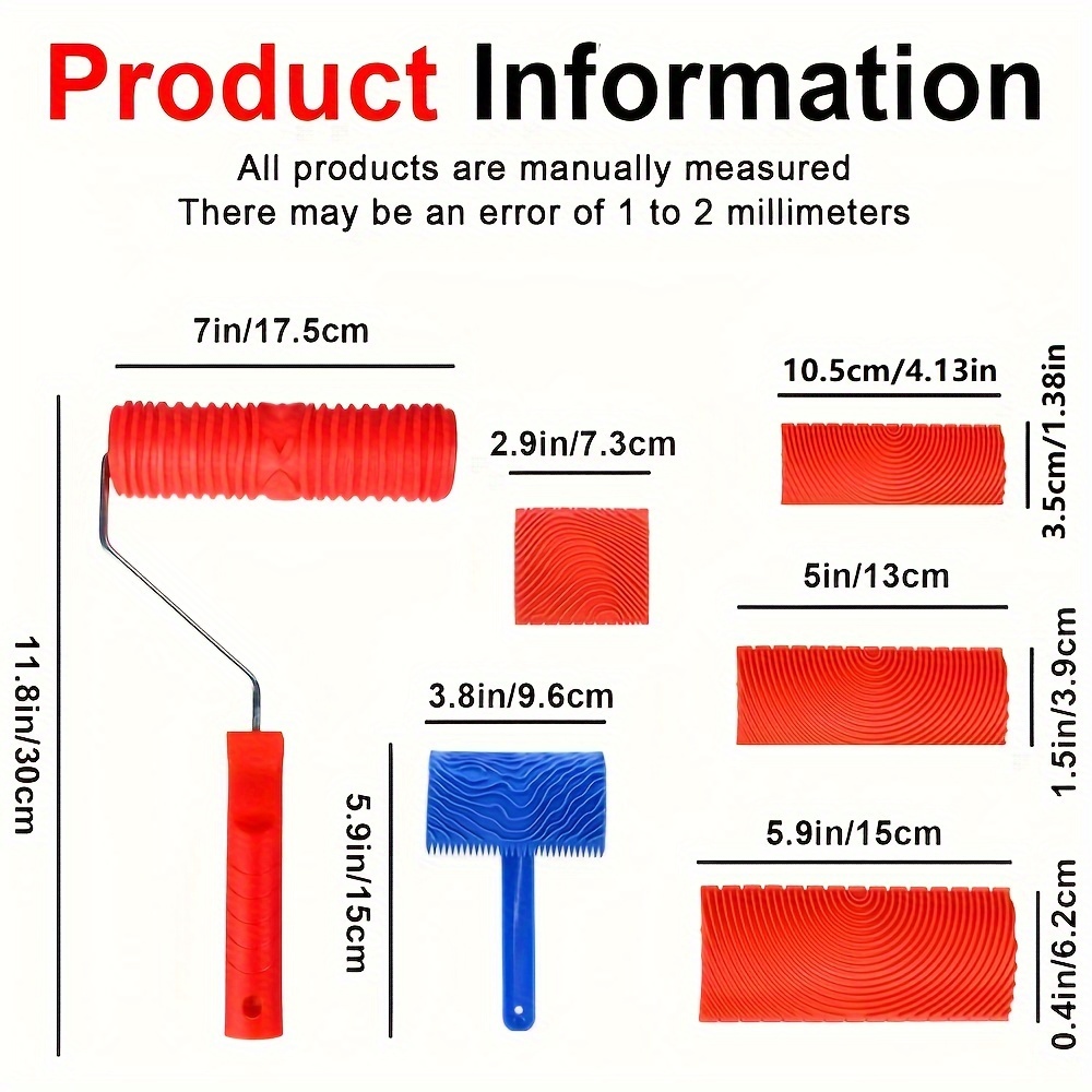 Wood Graining Painting Tool Set – 2-Piece Rubber Wood Grain Pattern Tool – Large & Small Sizes – DIY Wall Art & Furniture Decoration (Red)