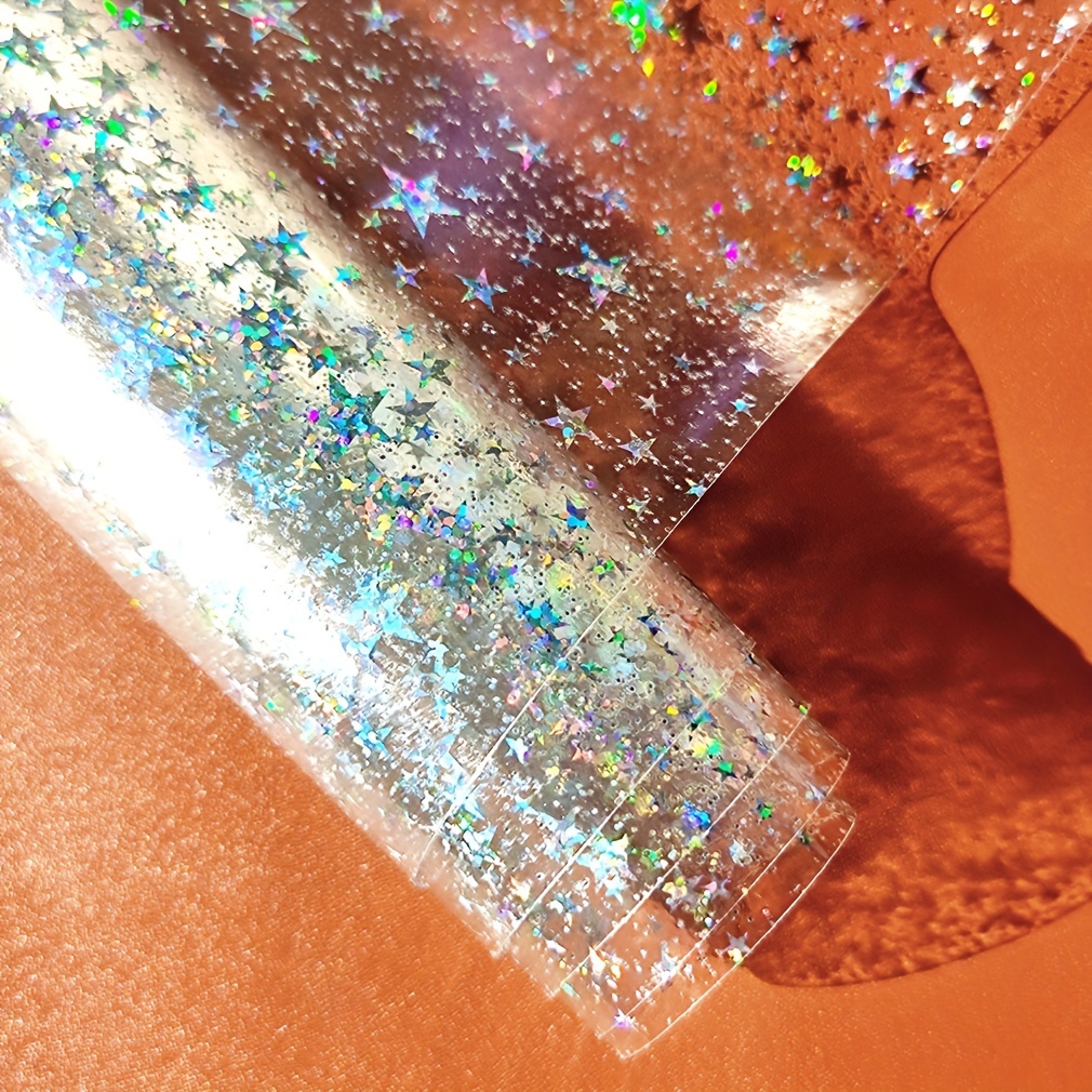 Image of Star Pattern Transparent Pvc Vinyl Fabric 30x120cm Roll Faux Leather For Making Shoe/bag/decoration/craft/cover Pu Synthetic Leather Fabric Diy Craft Material