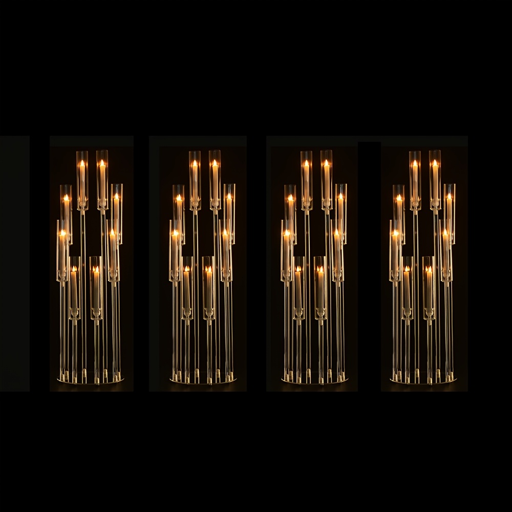TEMU 4pcs 8 Clear Candlestick Holders Set For Festive Decorations, 38.5 Inches Tall Acrylic Candelabra Candle Holder With Shade For Wedding,