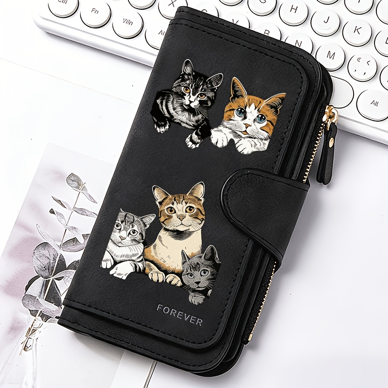TEMU 1pc A Cat-themed Women's Long Wallet, Versatile And Portable With A Snap Closure For , Ideal As A Birthday Present And For Everyday Use For Cat
