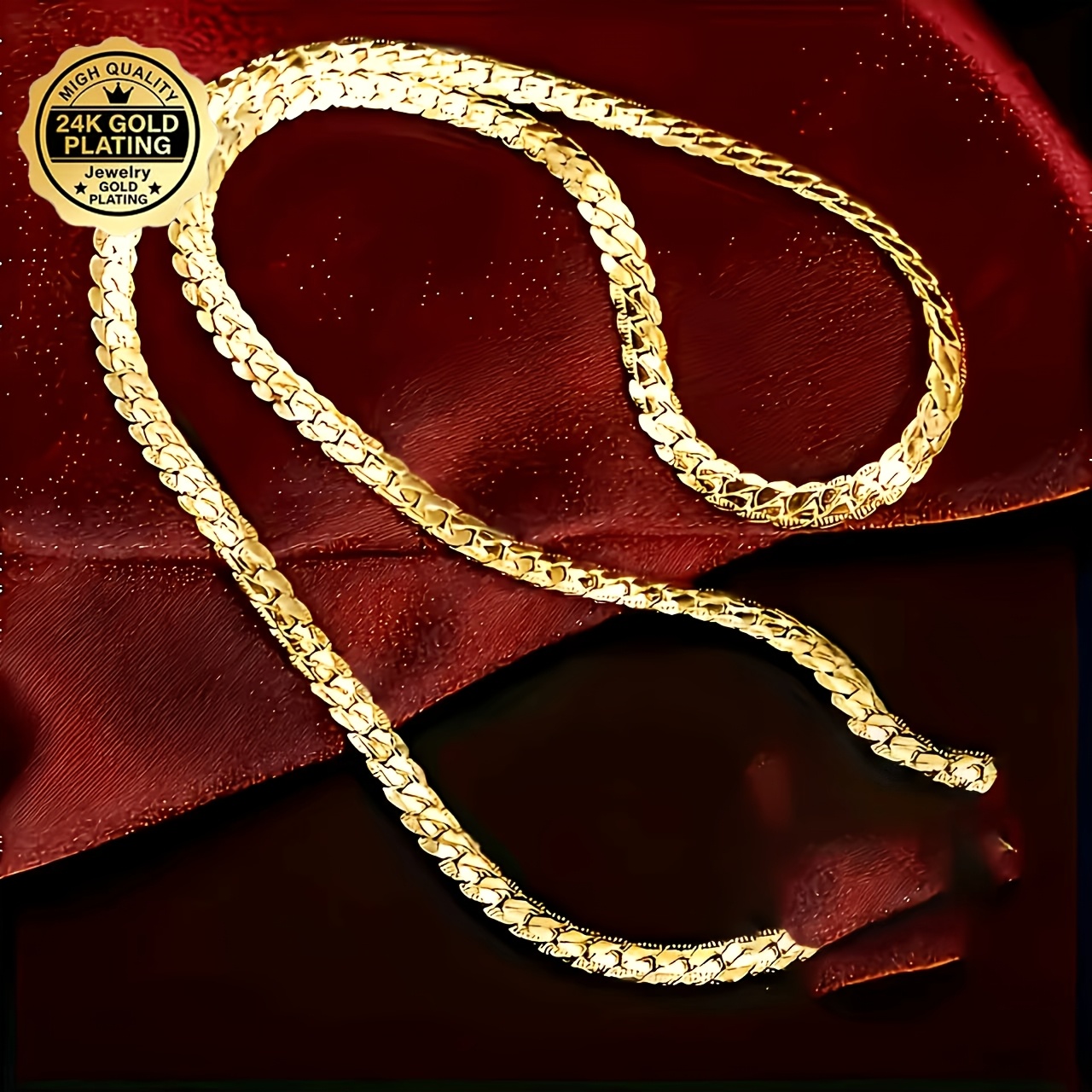 1pc 24K Golden Plated Unisex Side Necklace, Elegant Gift