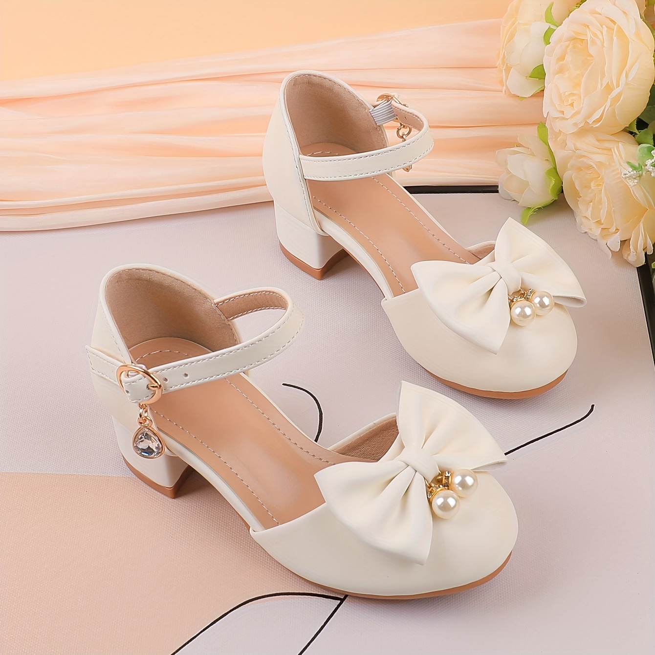 nueva promoción zapatos tacón niñas perla falsa Temu Chile