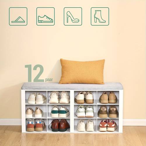 item picture shoe bench shoe rack with seat bench with storage cushion 12 compartments for living room hallway bedroom white gray