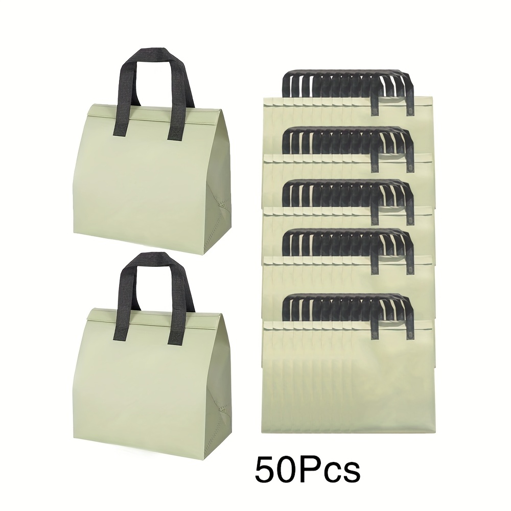50pcs Insulated Take Out Bags Bulk 24.13 x 15.24 x 24.13cm Thermal Insulation Food Bag for Coffee, Milk Tea, Hot Cold Food, Delivery Cooler Bag for Catering Restaurant Grocery Picnic (Mustard Green)