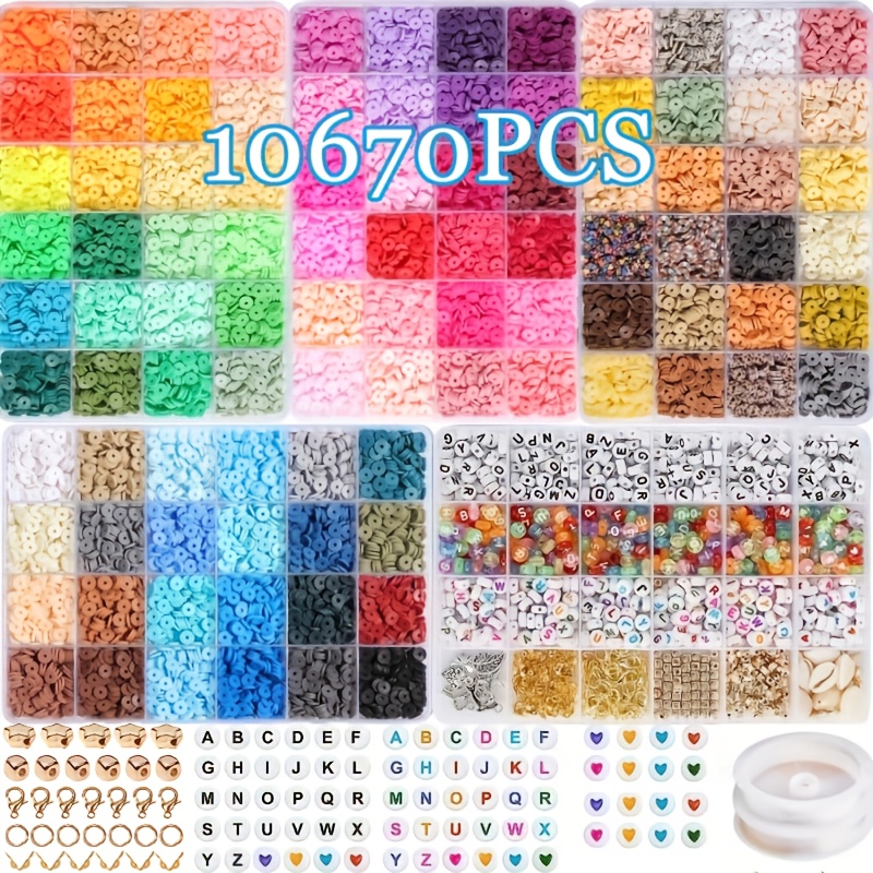 Image of 7150pcs/ 10670pcs Clay Beads Bracelet Making Kit, 5 Boxes Polymer Beads Spacer Heishi Beads And Jewelry Kit With Pendant Charms Elastic Strings, Crafts Gift For Birthday