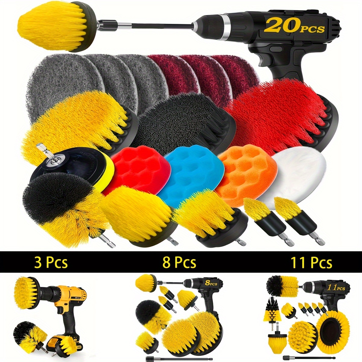 

20/11/8/3 Set, Cleaning Kit, - For Grout , , , Bathrooms, And , And Sponges, Polishing , Extended , Car Polishing Pad Set, Cleaning , Wipes,