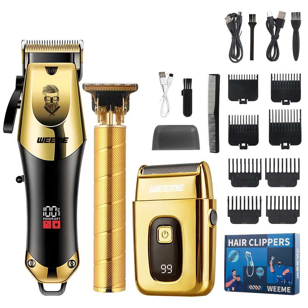 TEMU Weeme 4pcs/3pcs/1pc Men's Electric Digital Display Hair Trimmer, Usb Interface Carving Shear Hair Clipper, Gift, Thoughtful Gift For Father