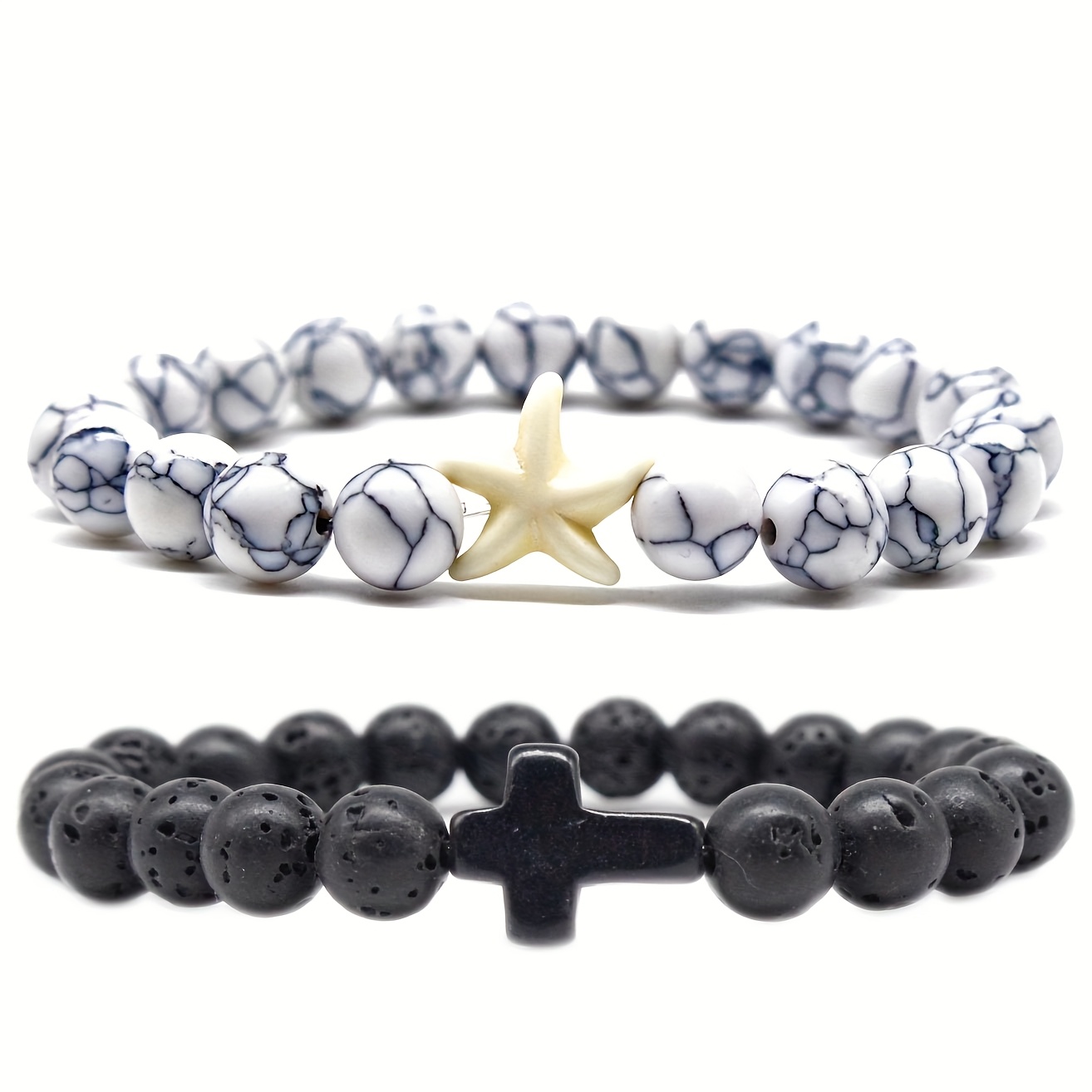 Beaded Cross Couple Bracelet Set