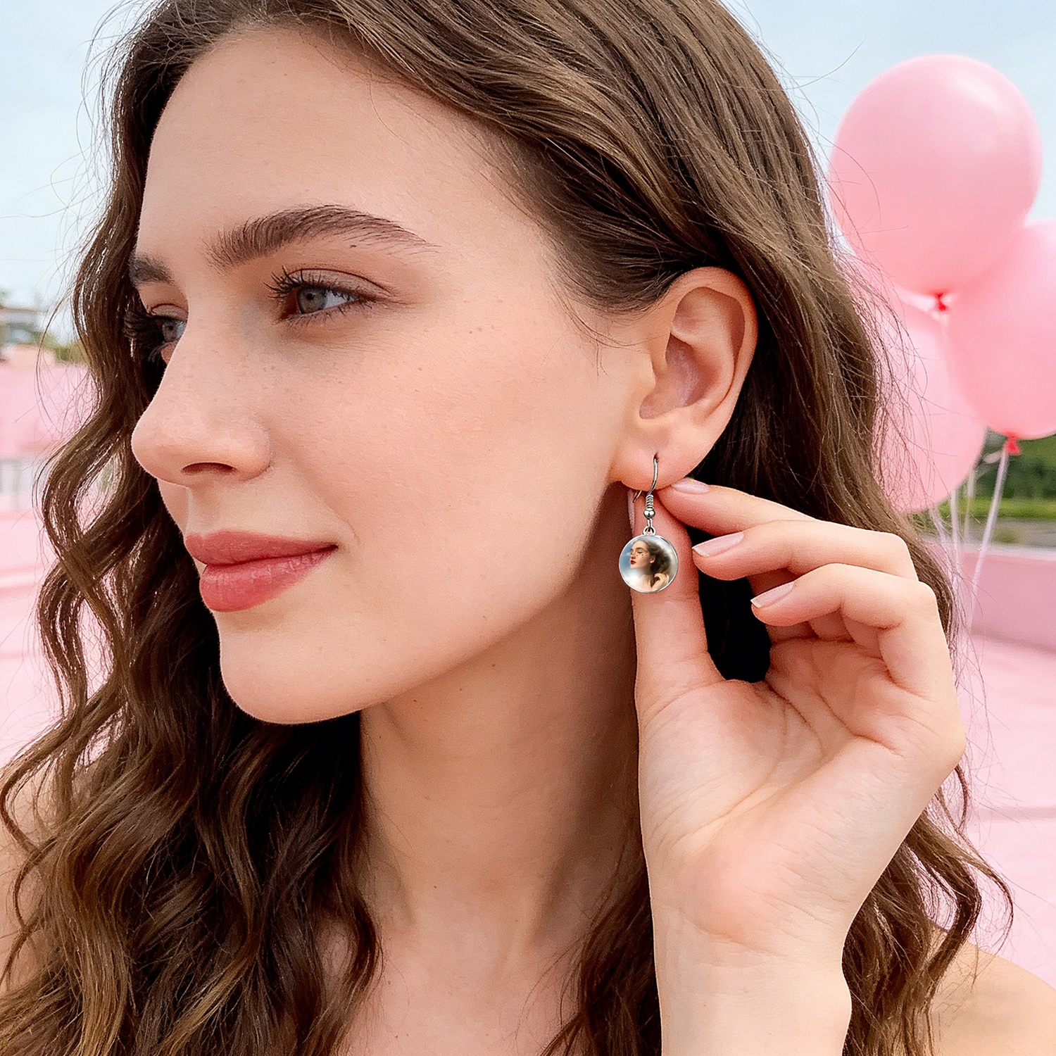 2pcs Custom Round Drop Earrings with Glass Bases