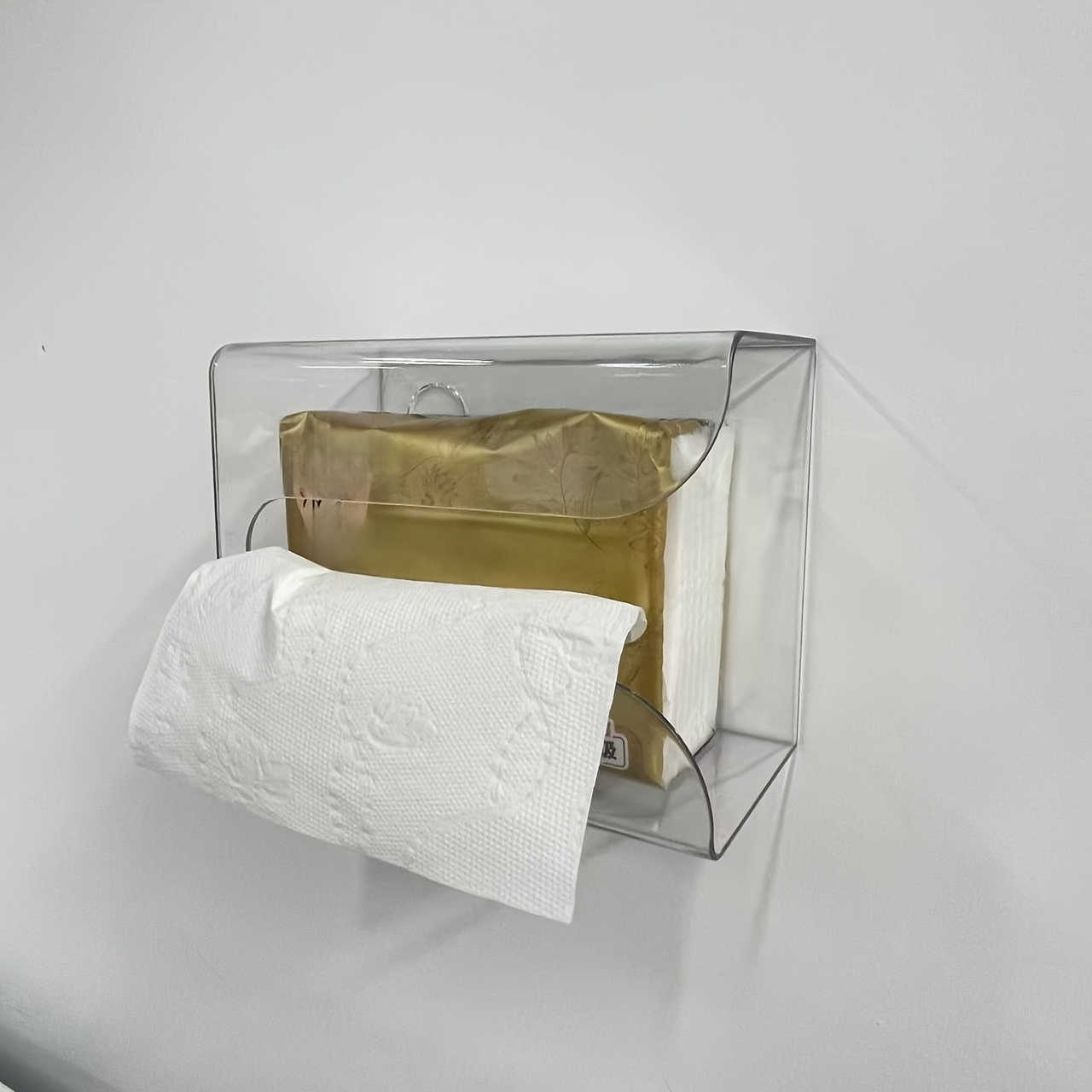 1  wall mounted tissue box holder no drill   bathroom kitchen organizer transparent square storage cabinet with   installation space saving modern   for living room office holds standard tissues bathroom organizers and storage sleek organizer sturdy construction home organizers Product details 5