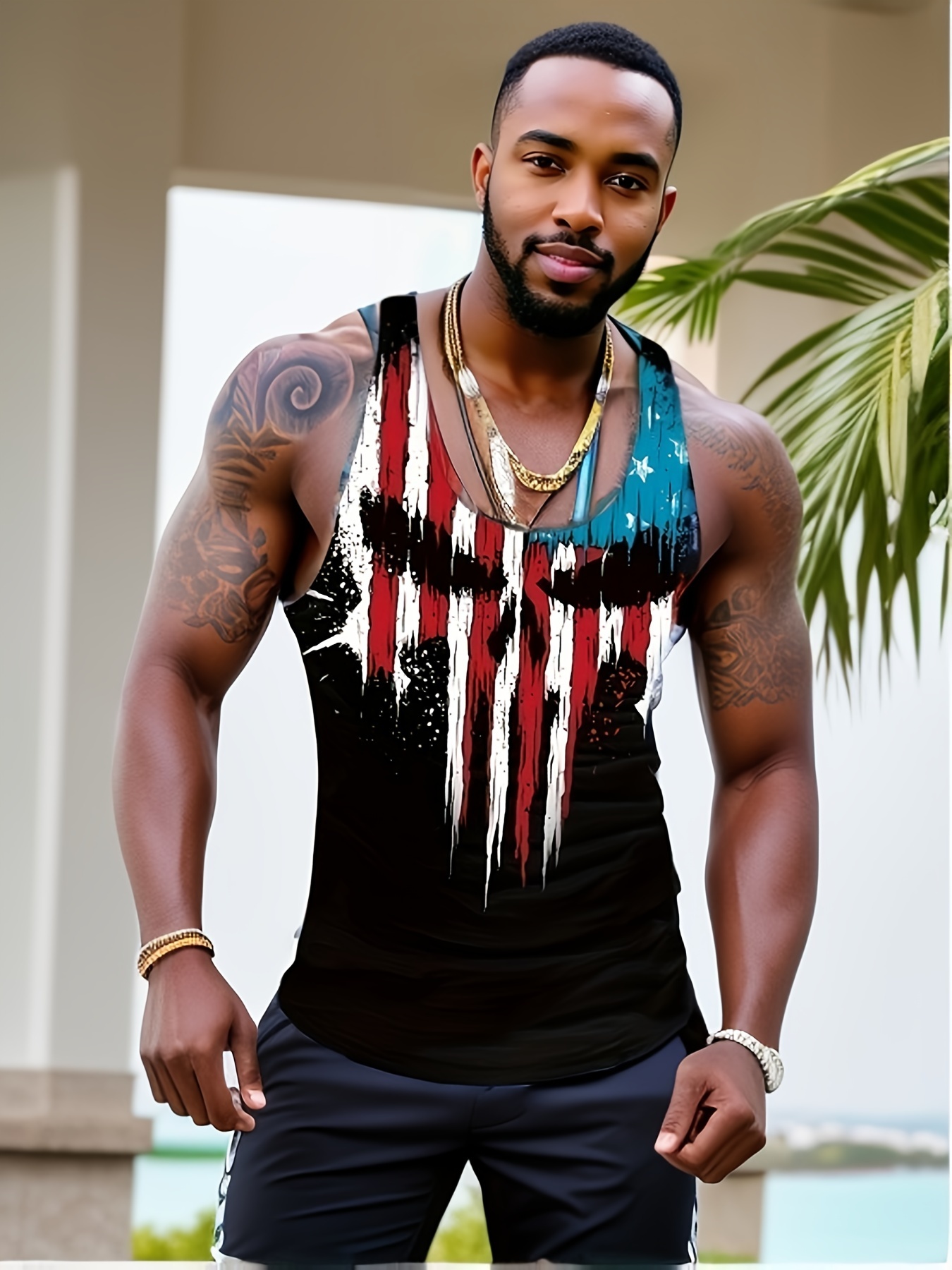 creative skull print comfy breathable tank top mens casual stretch sleeveless t shirt for summer gym workout training basketball multicolor 1