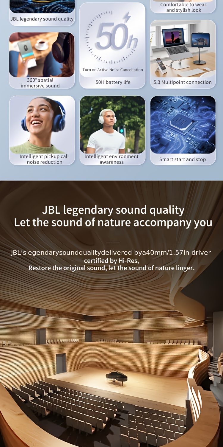 JBL LIVE 770NC Wireless Earphones with Adaptive Active Noise Cancellation, Stereo Calling, Wireless And Wired Connectivity
