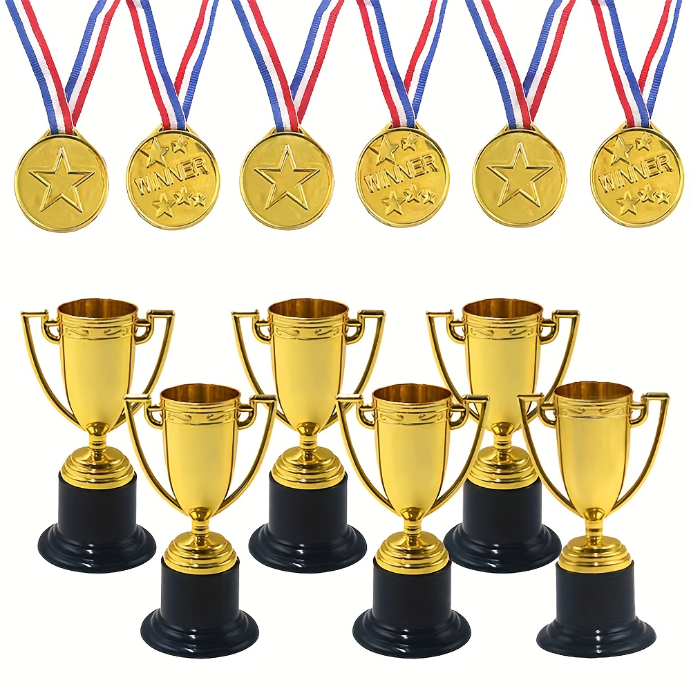 Image of 12-pack Plastic Mini Medal And , 6 Medals And 6 Trophies, Sports Awards, Party Favors, Prizes, Ceremony Decorations, For Sports And Outdoor Event Competition Prizes