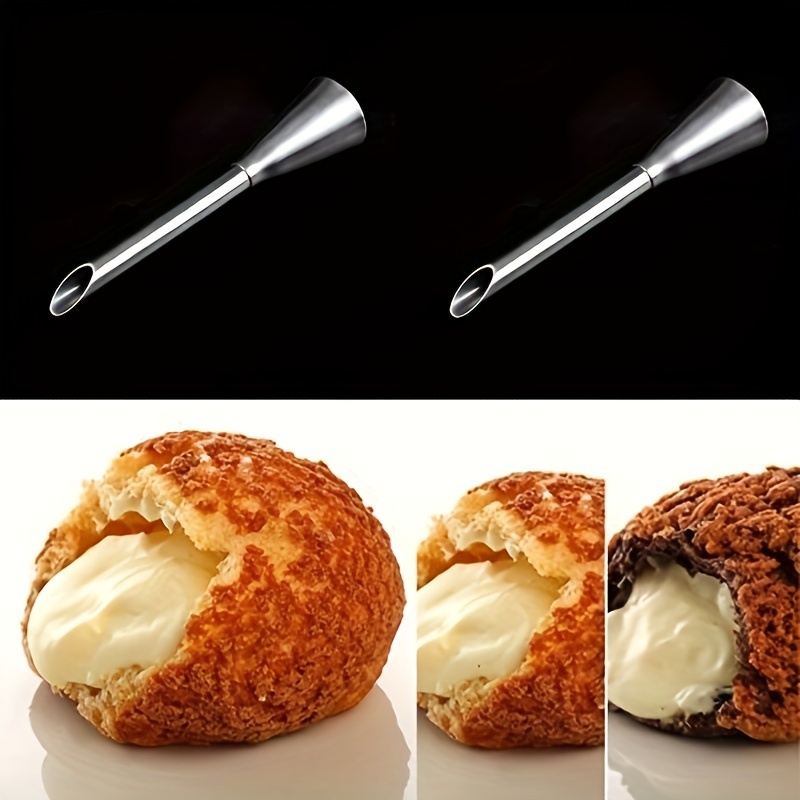 

2pcs Stainless Steel Cream Puff Piping Tips Set - Icing Nozzles For Pastry Filling - Versatile Baking Tool For Cupcakes, Éclairs - Perfect For Christmas, Easter, Thanksgiving, Father's & Mother's Day