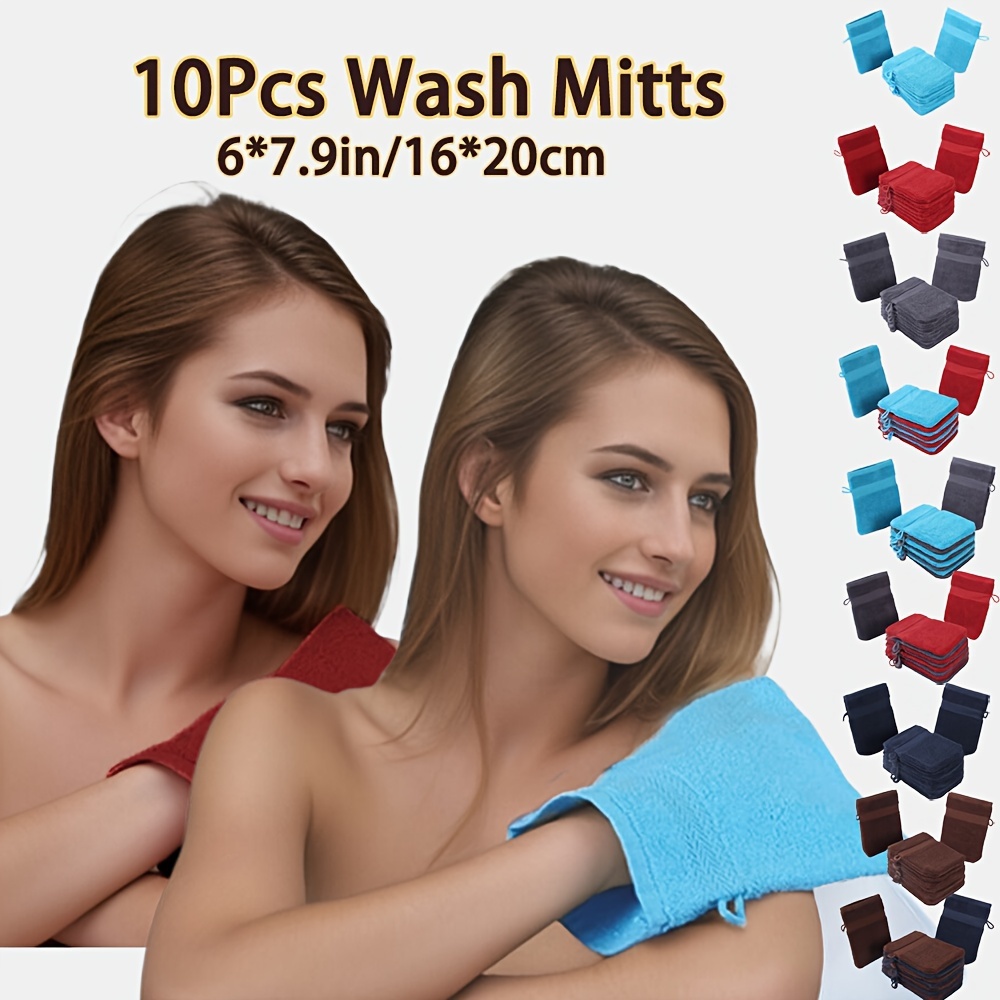 

10 gants de toilette en coton, combinaison familiale bicolore assortie, adaptés à la douche domestique, conception de lanière, plus pratique pour le bain, le sauna, l'hôtel