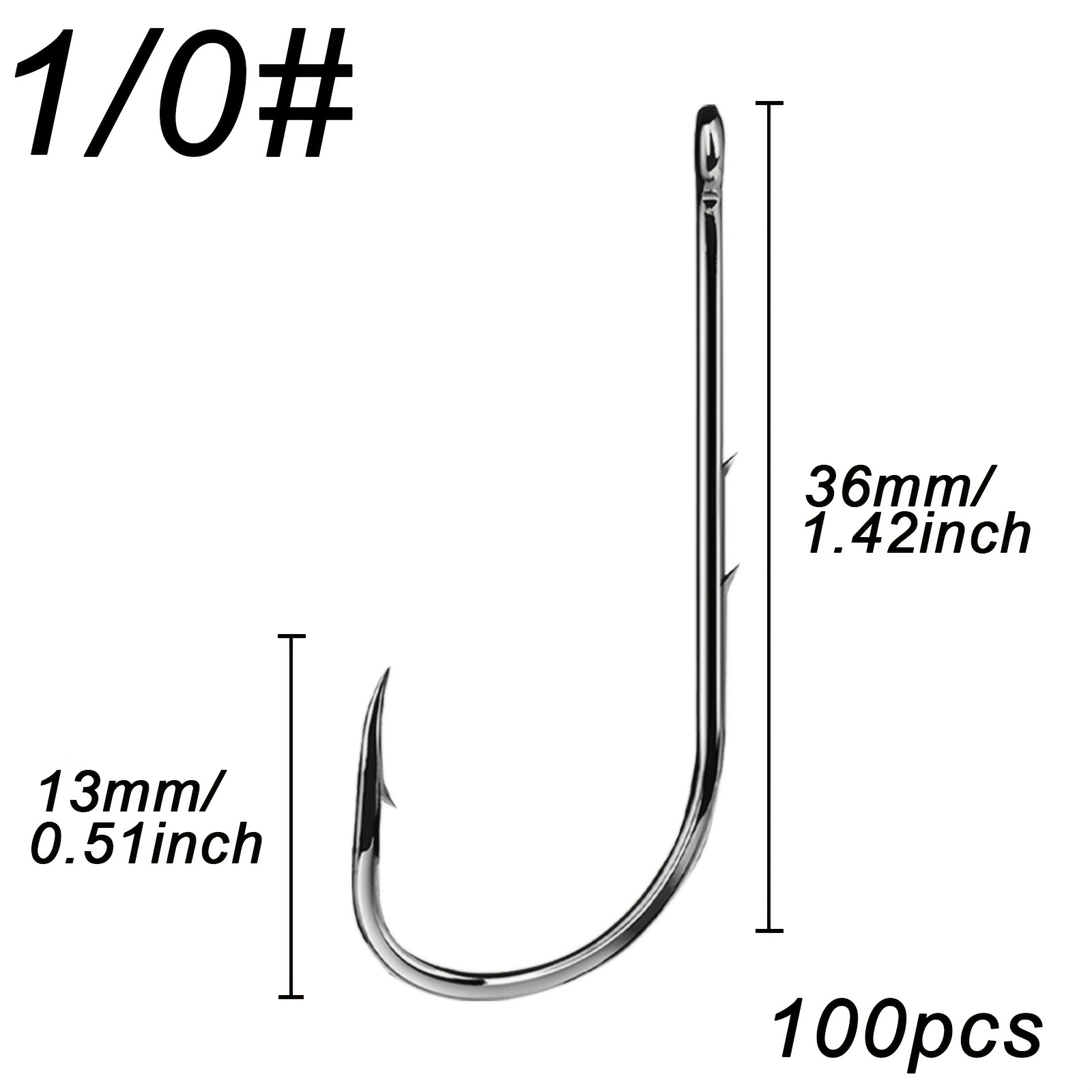 Fishtrip 100pcs High Carbon Steel Long Shank Hooks For Soft Bait Fishing, Barbed Worm Hooks With Eye - Perfect For Hunting & Fishing Enthusiasts