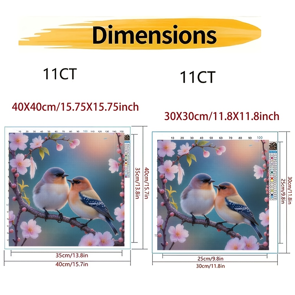 Cross Stitch Kit Featuring Two Birds on Cherry Blossom Branch, Ideal for Beginners