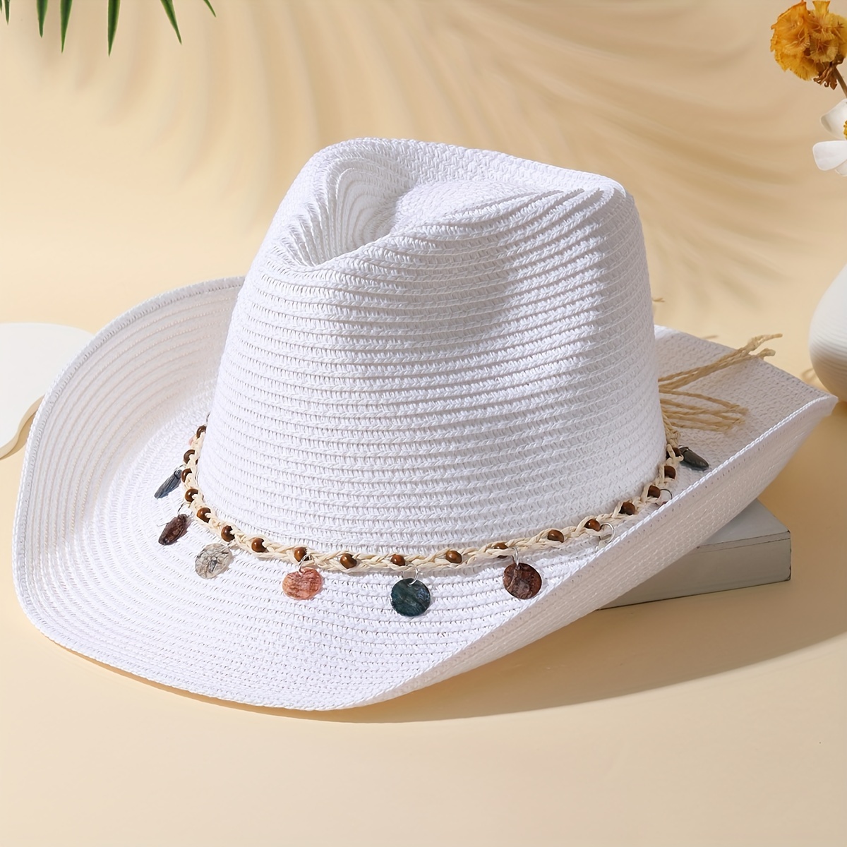 Natural Colored Shells Decor Boho Cowboy Hat Classic Vintage - Temu