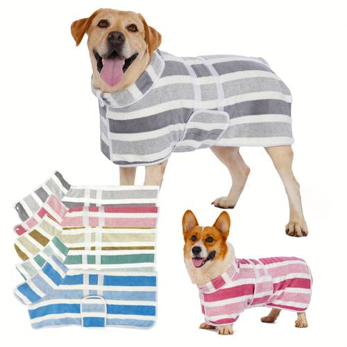 1 striped bathrobe quick absorbent pet bathing drying clothes adjustable belly band with ultra soft fabric suitable for small medium and large dogs ideal for pet bathroom home use multiple colors