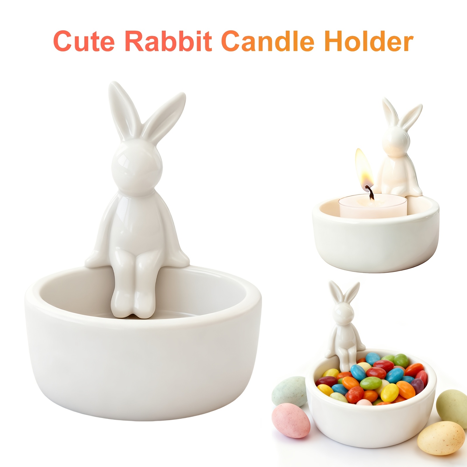 A Ceramic Easter Candle Holder Featuring A Fun And Adorable Rabbit Design-perfect For Display Room And An Ideal Gift For Any Rabbit Enthusiast.