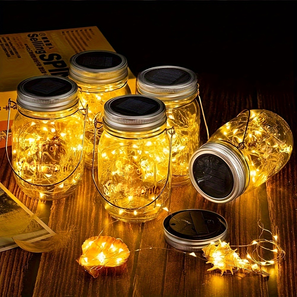 

1pc/2pcs Solar Mason Jar Light ( Including Jars) , Glass Hanging 30leds Lantern, Outdoor String Lamp, Fairy Decoration For Home Party Garden