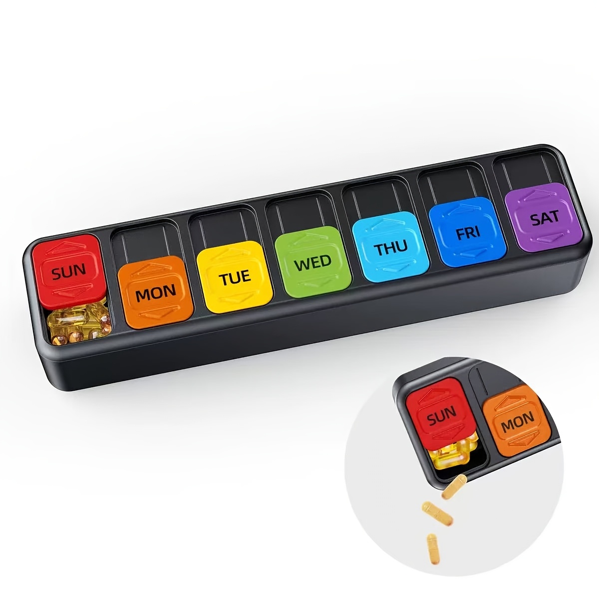 1pc Sliding Lid 7-day Pill Organizer, Portable Daily Dose Box, Opening Food-grade Medicine Storage Container