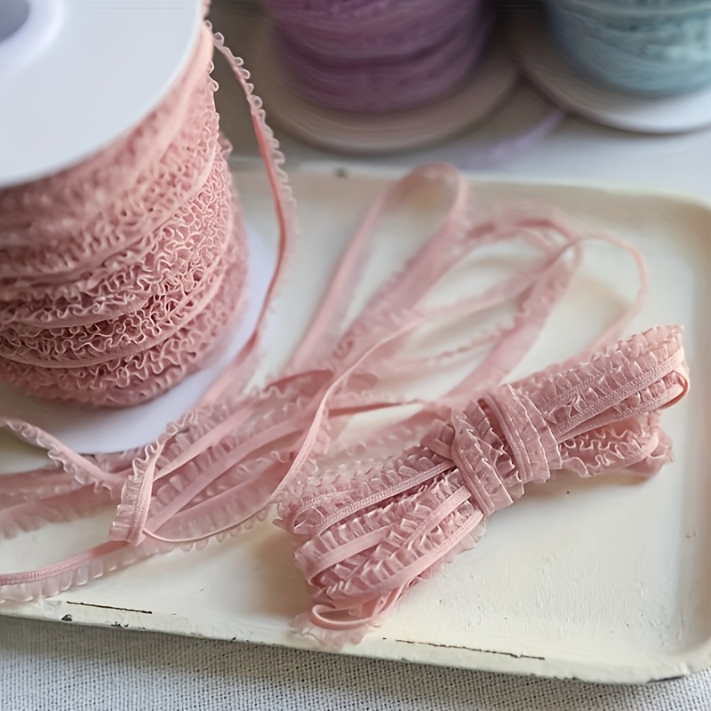 TEMU /piece, Exquisite Lace With Ruffles And Elastic Trim, Sheer Lace Ribbon For Diy Sewing Garments, Single-sided Chiffon Fabric Trim, Material For