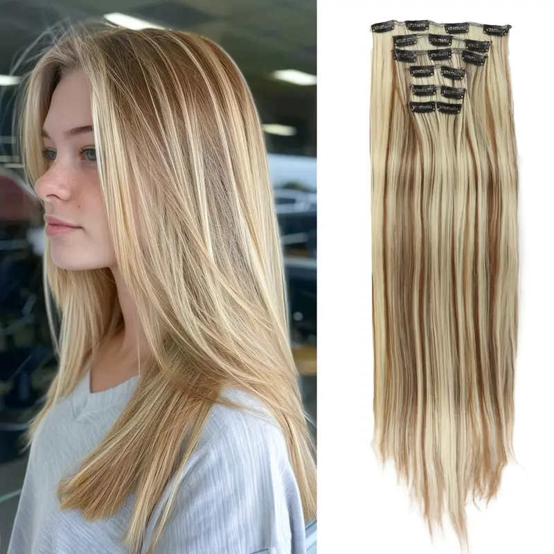 24 inch 16 clip set of synthetic hair extensions halloween special straight hair with basics style for women high temperature fiber halloween hair accessories straight hair extensions durable hairpieces details 0