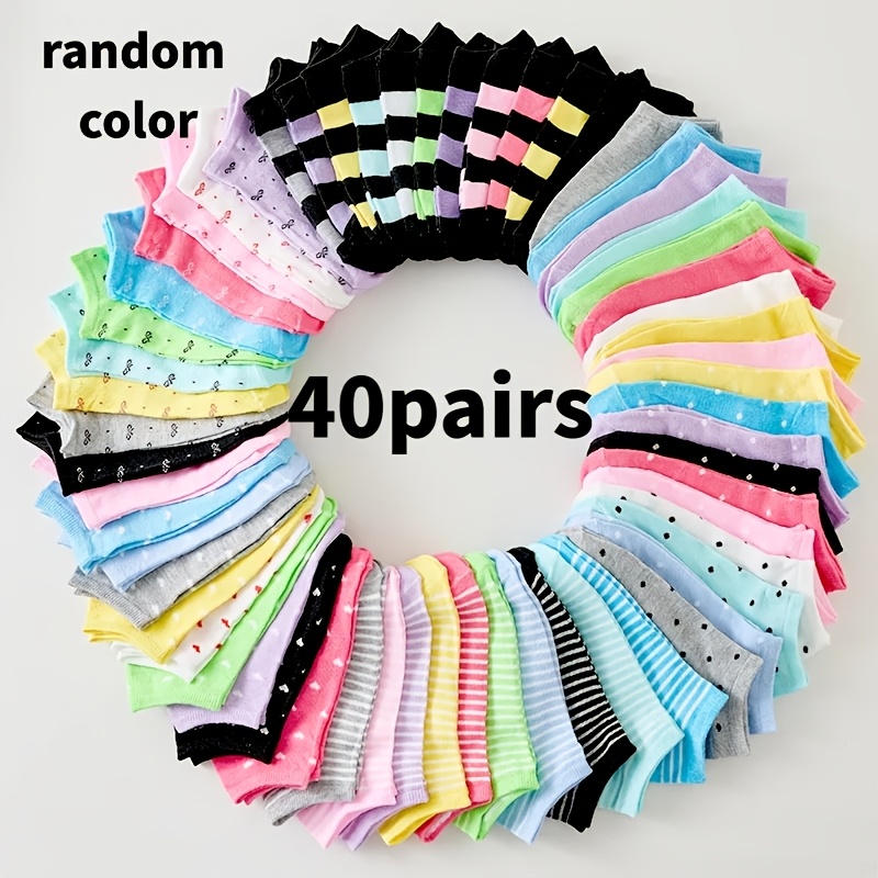 TEMU Random 40 Pairs Short Socks, Unisex, Suitable For , Colorful Women's Socks, Multiple Patterns, Soft And Comfortable, Used As Holiday Gifts, Bulk