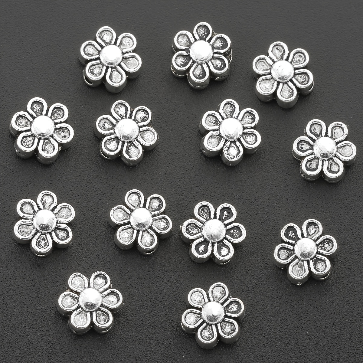 TEMU 50 stuks Zinklegering Zesbladige Pruimenbloem Spacer Kralen, Vintage Bloemen Spacer Kralen, Kersenbloesem Madeliefje Platte Kralen, Losse Spacer