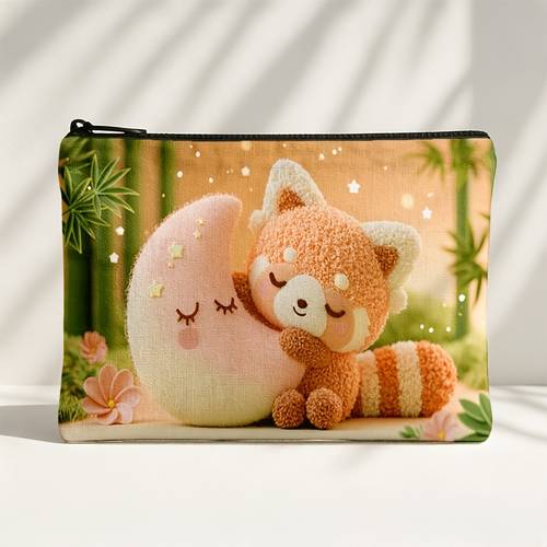 neceser de maquillaje 2d impreso , 1 pieza estilo premium con cremallera, de luna y panda pequeño, gran capacidad, , viaje/desplazamiento/uso , regalo para /temporada de a clases, almacenamiento femenino estética