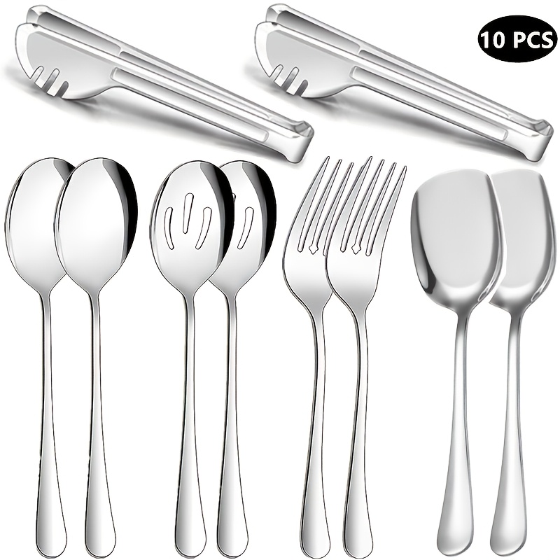 

Set Of Appliances, Including Large Service Spoon 2, Slotted Service Spoon 2, Service Fork 2, Service Shovel Spoon 2, Service Pliers 2, Buffet Tableware, Dishwasher Cleaning