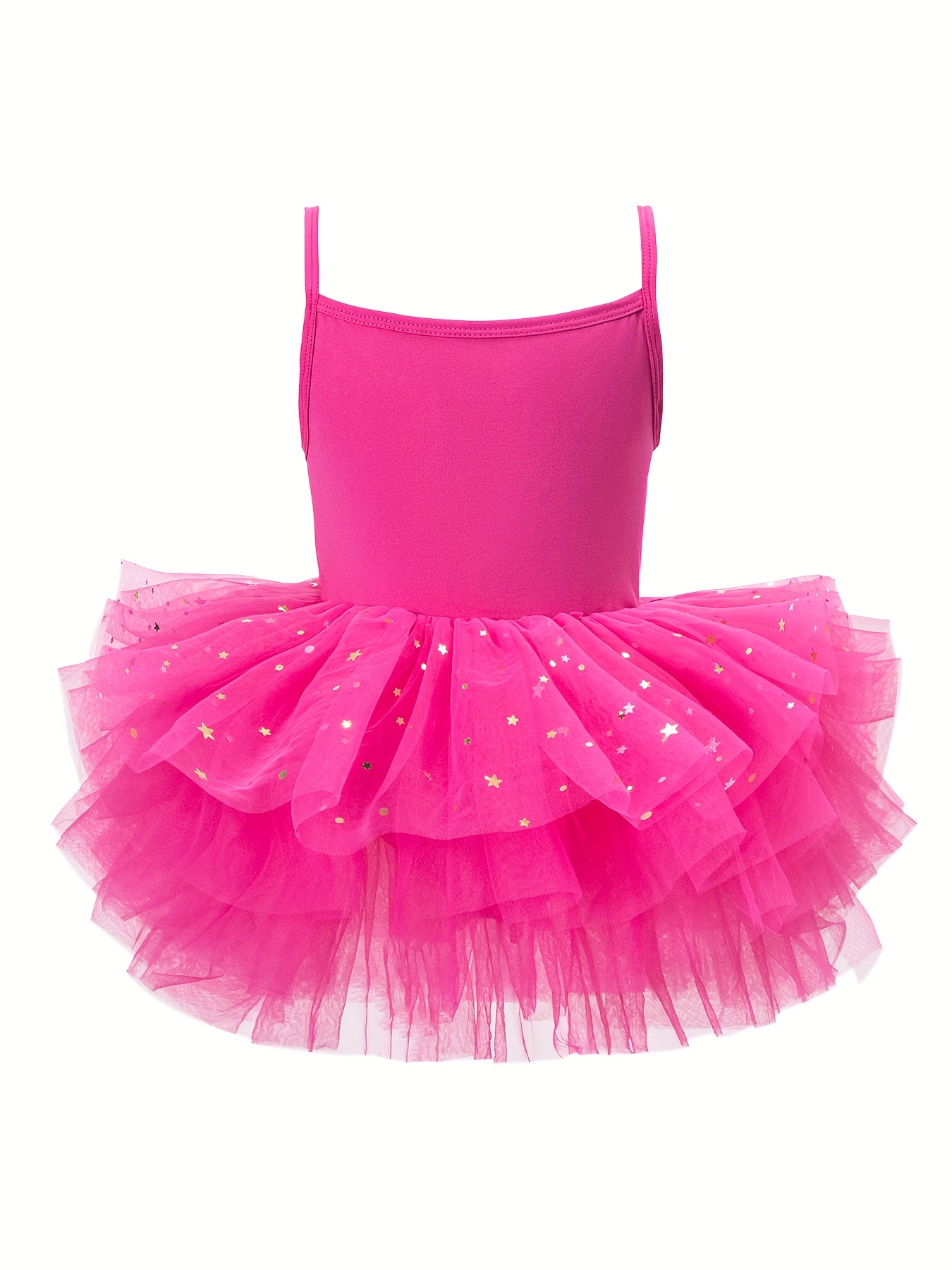     ballet skirt casual ball elegant dress solid color sleeveless multi layer mesh exquisite ruffle edge stacked skirt exquisite details sparkling stars decoration cute straps daily wearing pink ballet skirt